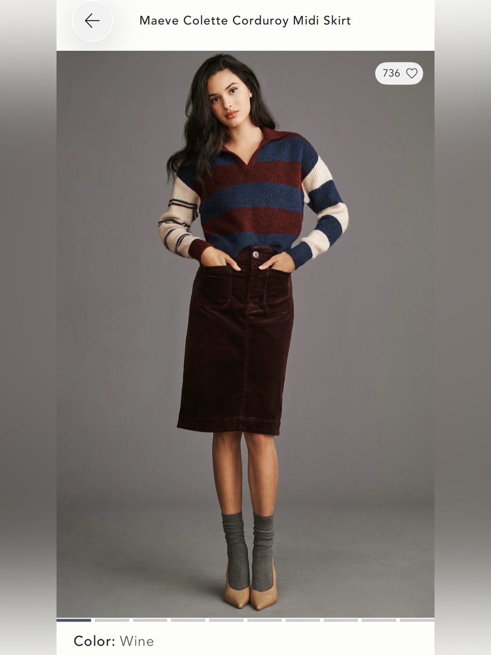 Anthropologie Maeve Colette Corduroy Skirt Wine XXS